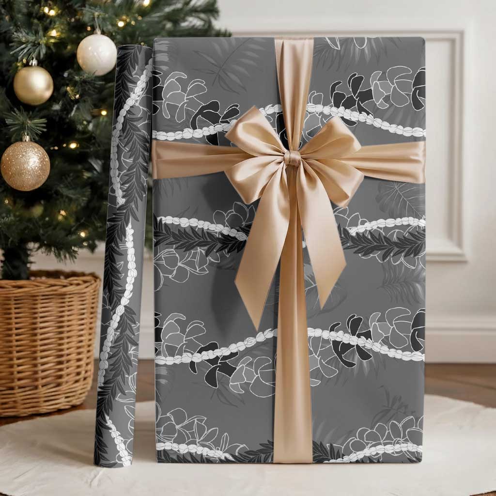 Hawaii Maile Lei Wrapping Paper With Gray Monstera Pattern - Polynesian Pride