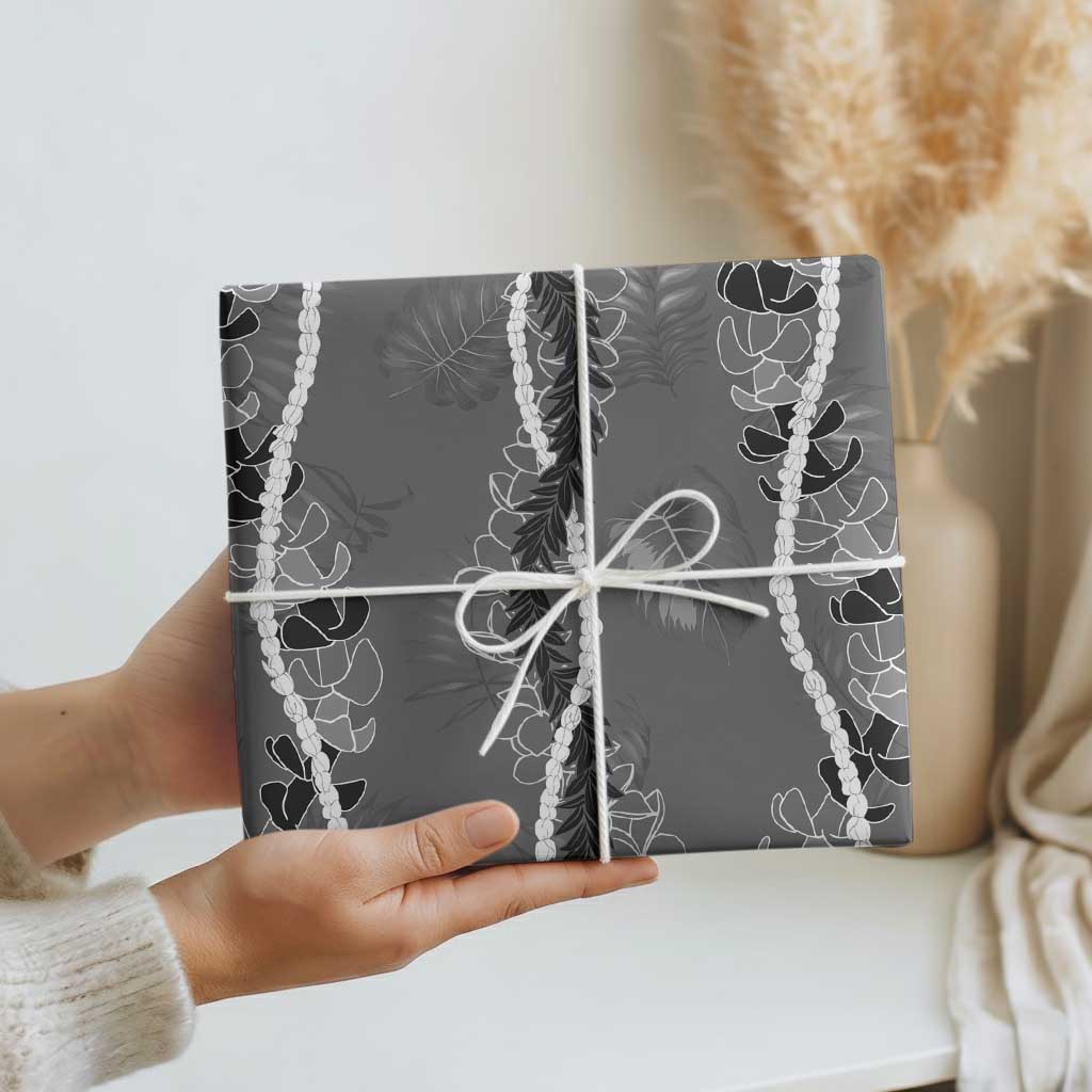 Hawaii Maile Lei Wrapping Paper With Gray Monstera Pattern - Polynesian Pride
