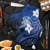 Polynesia Hammerhead Shark Apron Blue Tribal Pattern With Plumeria - Polynesian Pride
