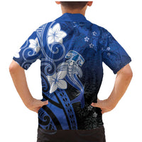 Polynesia Hammerhead Shark Family Matching Mermaid Dress and Hawaiian Shirt Blue Tribal Pattern With Plumeria - Polynesian Pride