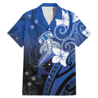 Polynesia Hammerhead Shark Family Matching Mermaid Dress and Hawaiian Shirt Blue Tribal Pattern With Plumeria - Polynesian Pride