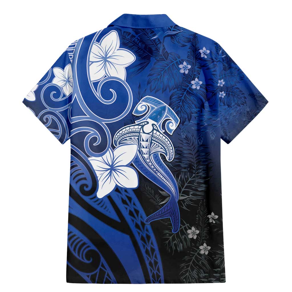 Polynesia Hammerhead Shark Family Matching Mermaid Dress and Hawaiian Shirt Blue Tribal Pattern With Plumeria - Polynesian Pride