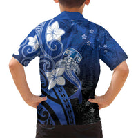 Polynesia Hammerhead Shark Family Matching Tank Maxi Dress and Hawaiian Shirt Blue Tribal Pattern With Plumeria - Polynesian Pride