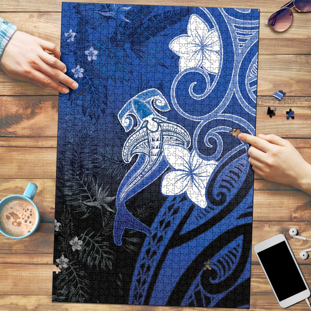 Polynesia Hammerhead Shark Puzzle Blue Tribal Pattern With Plumeria - Polynesian Pride
