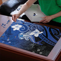 Polynesia Hammerhead Shark Puzzle Blue Tribal Pattern With Plumeria - Polynesian Pride