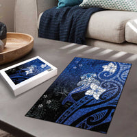 Polynesia Hammerhead Shark Puzzle Blue Tribal Pattern With Plumeria - Polynesian Pride
