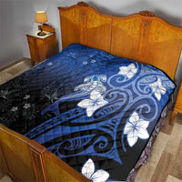 Polynesia Hammerhead Shark Quilt Blue Tribal Pattern With Plumeria - Polynesian Pride