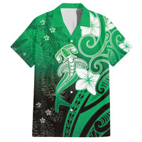 Polynesia Hammerhead Shark Family Matching Long Sleeve Bodycon Dress and Hawaiian Shirt Green Tribal Pattern With Plumeria LT05 Dad's Shirt - Short Sleeve Green - Polynesian Pride