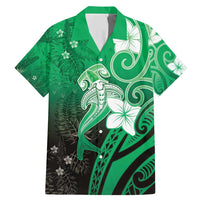Polynesia Hammerhead Shark Family Matching Mermaid Dress and Hawaiian Shirt Green Tribal Pattern With Plumeria - Polynesian Pride