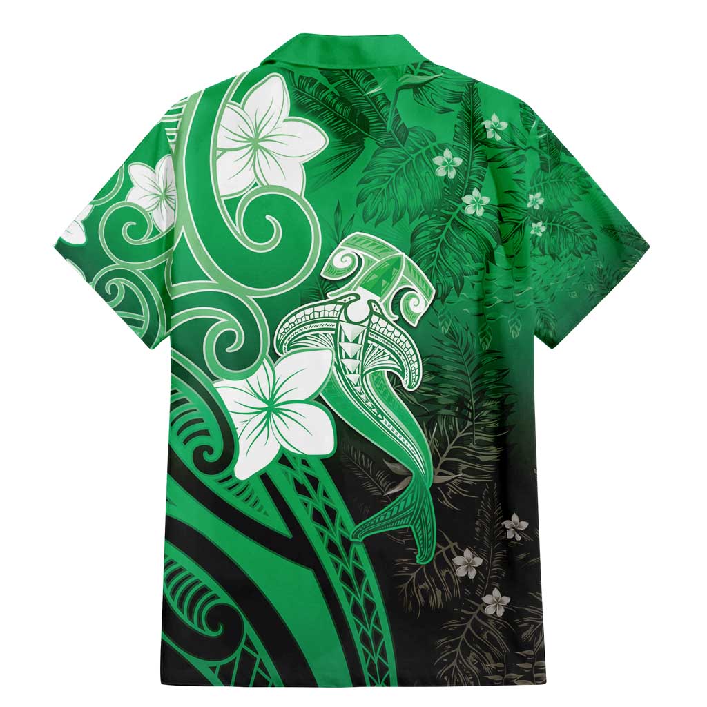 Polynesia Hammerhead Shark Family Matching Mermaid Dress and Hawaiian Shirt Green Tribal Pattern With Plumeria - Polynesian Pride