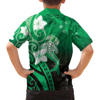 Polynesia Hammerhead Shark Family Matching Puletasi and Hawaiian Shirt Green Tribal Pattern With Plumeria - Polynesian Pride