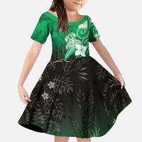 Polynesia Hammerhead Shark Family Matching Summer Maxi Dress and Hawaiian Shirt Green Tribal Pattern With Plumeria - Polynesian Pride