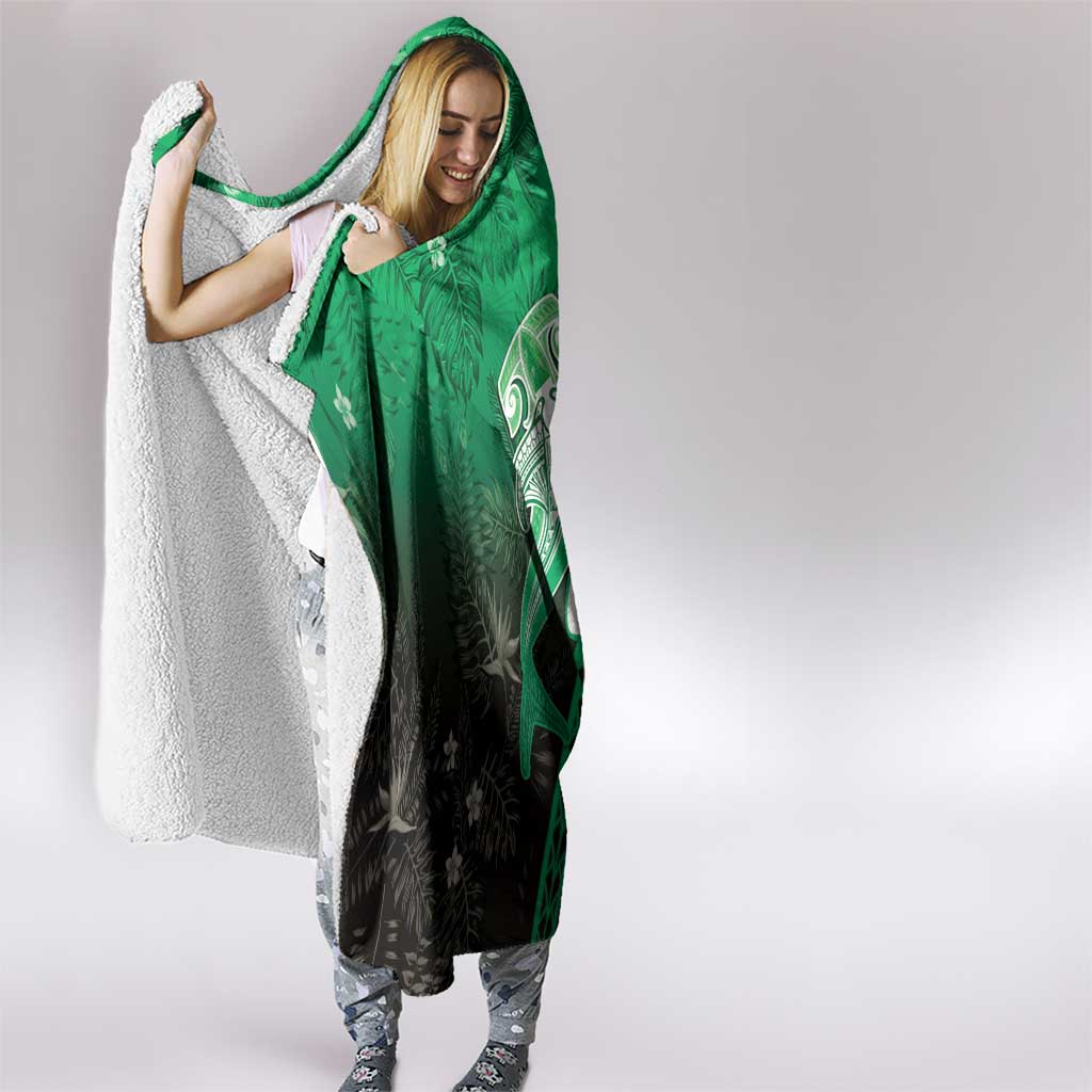 Polynesia Hammerhead Shark Hooded Blanket Green Tribal Pattern With Plumeria - Polynesian Pride