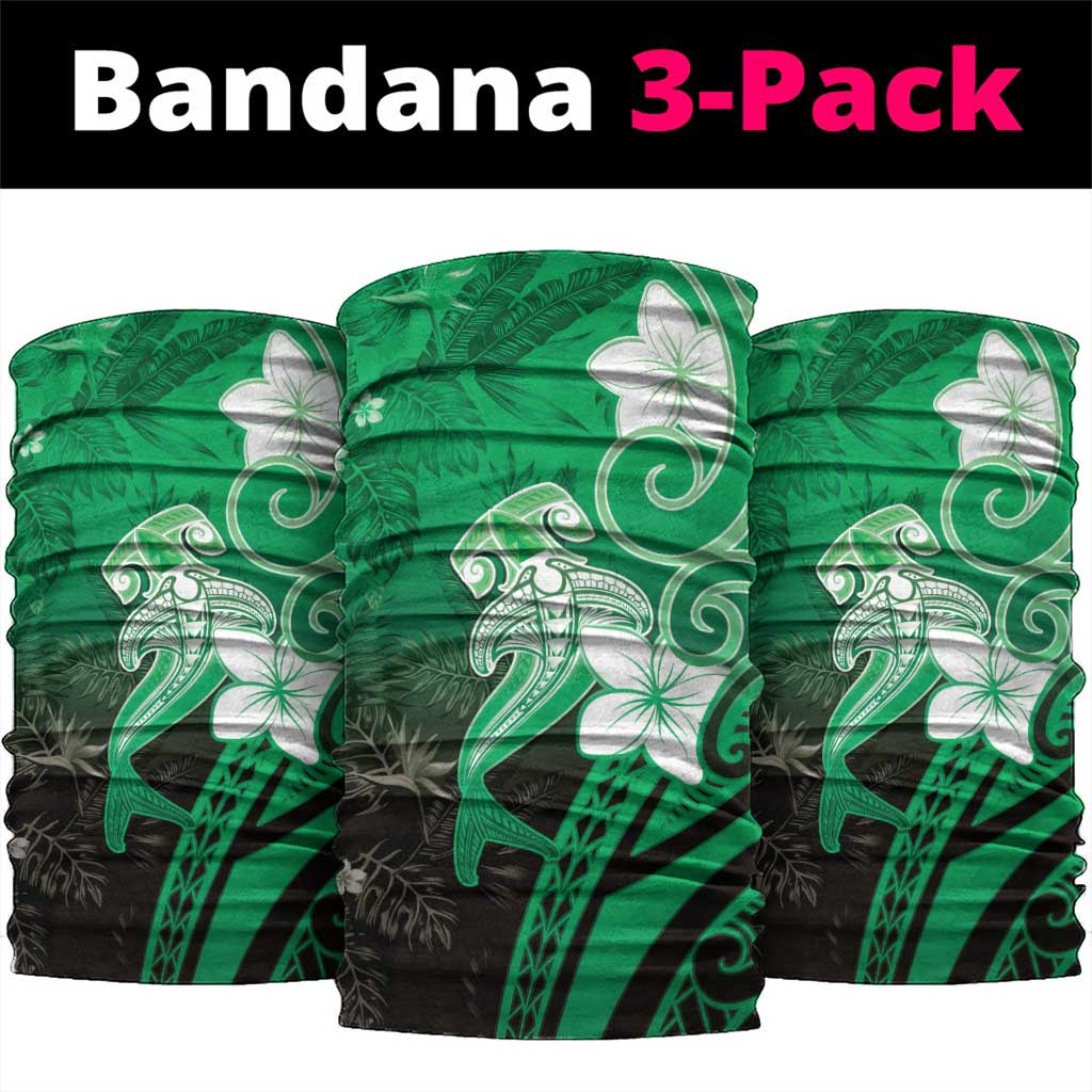 Polynesia Hammerhead Shark Neck Gaiter Green Tribal Pattern With Plumeria - Polynesian Pride