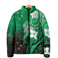 Polynesia Hammerhead Shark Padded Jacket Green Tribal Pattern With Plumeria - Polynesian Pride