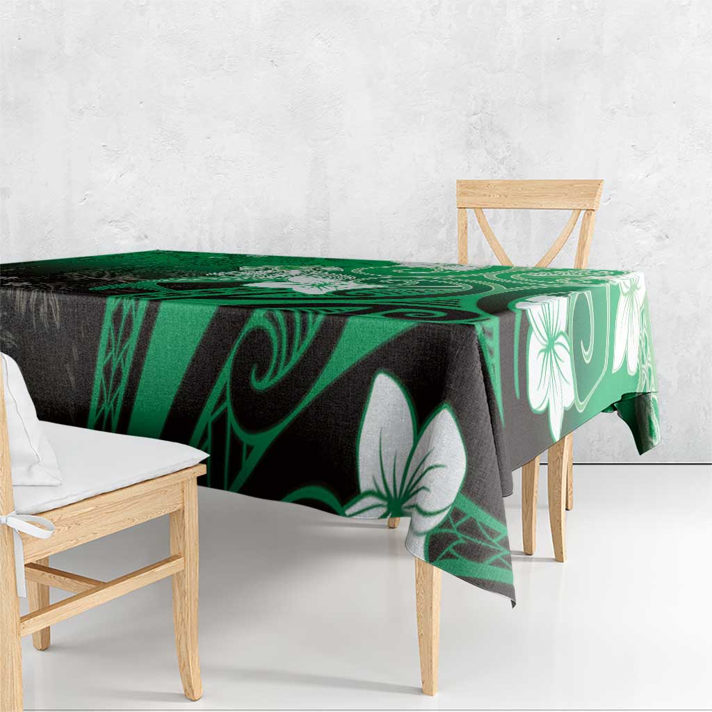 Polynesia Hammerhead Shark Tablecloth Green Tribal Pattern With Plumeria - Polynesian Pride