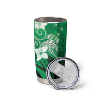 Polynesia Hammerhead Shark Tumbler Cup Green Tribal Pattern With Plumeria - Polynesian Pride
