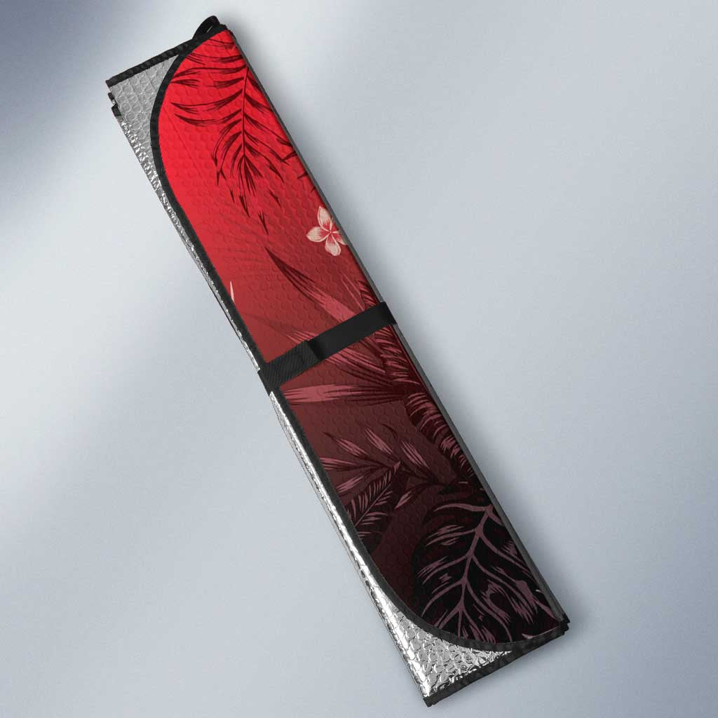 Polynesia Hammerhead Shark Auto Sun Shade Red Tribal Pattern With Plumeria - Polynesian Pride
