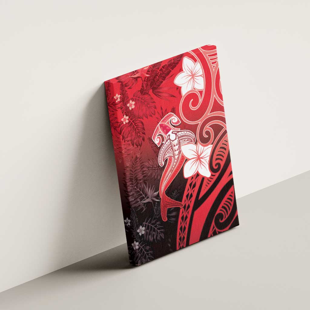 Polynesia Hammerhead Shark Canvas Wall Art Red Tribal Pattern With Plumeria - Polynesian Pride