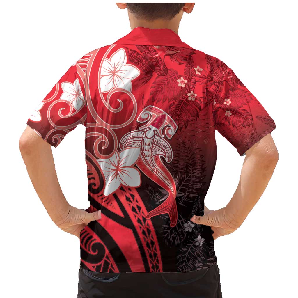 Polynesia Hammerhead Shark Family Matching Mermaid Dress and Hawaiian Shirt Red Tribal Pattern With Plumeria - Polynesian Pride