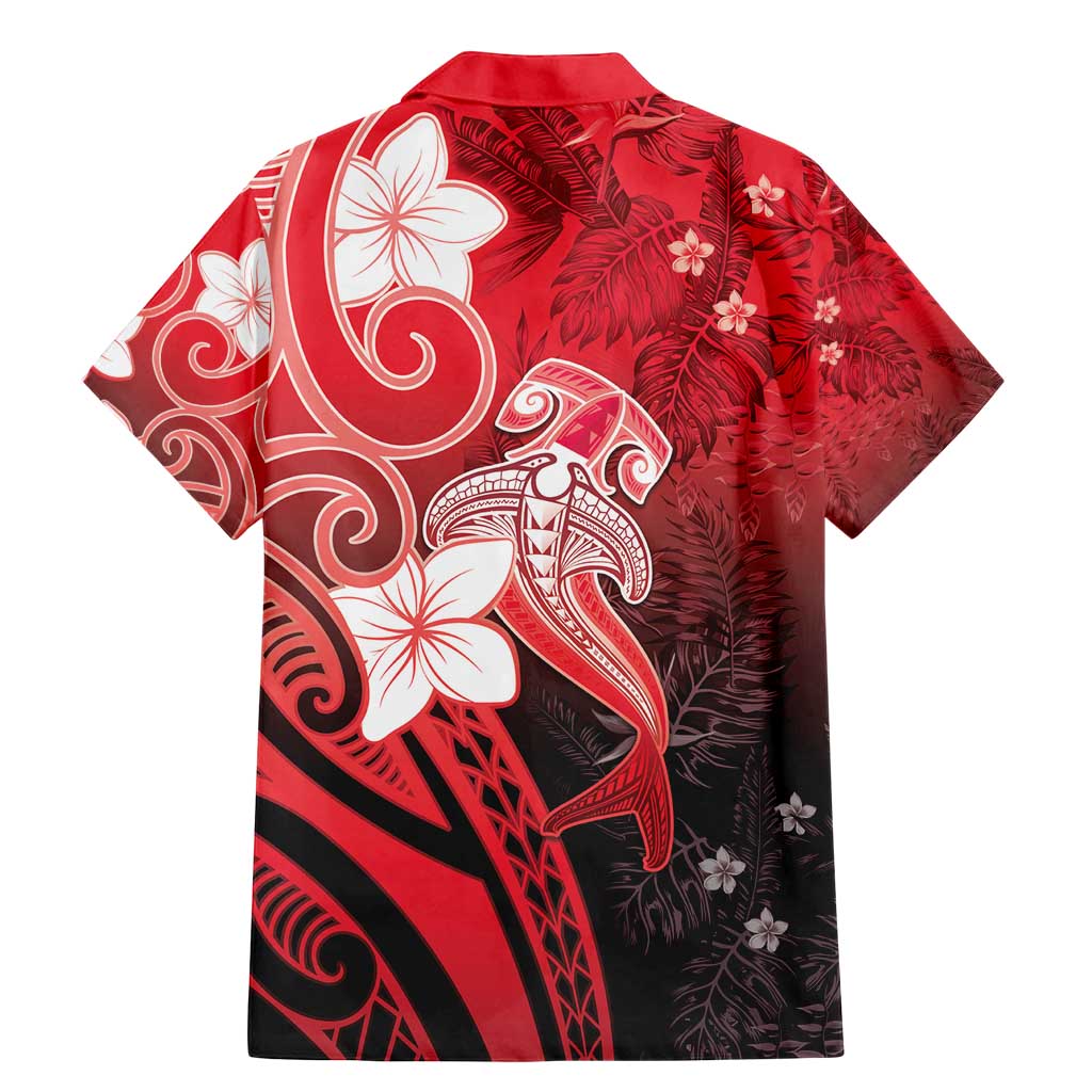 Polynesia Hammerhead Shark Family Matching Mermaid Dress and Hawaiian Shirt Red Tribal Pattern With Plumeria - Polynesian Pride