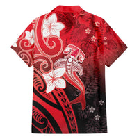 Polynesia Hammerhead Shark Family Matching Off Shoulder Short Dress and Hawaiian Shirt Red Tribal Pattern With Plumeria - Polynesian Pride