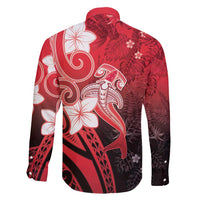 Polynesia Hammerhead Shark Family Matching Tank Maxi Dress and Hawaiian Shirt Red Tribal Pattern With Plumeria - Polynesian Pride