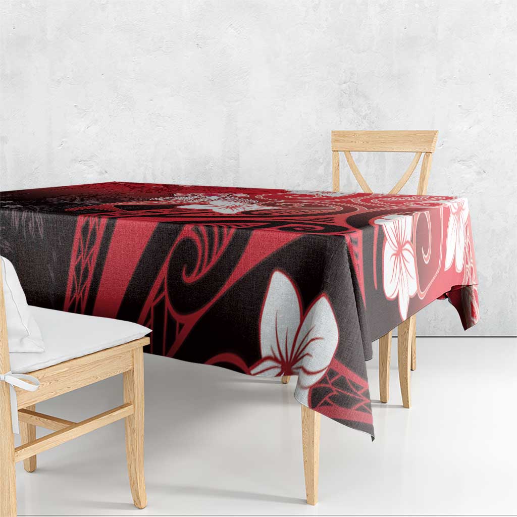 Polynesia Hammerhead Shark Tablecloth Red Tribal Pattern With Plumeria - Polynesian Pride