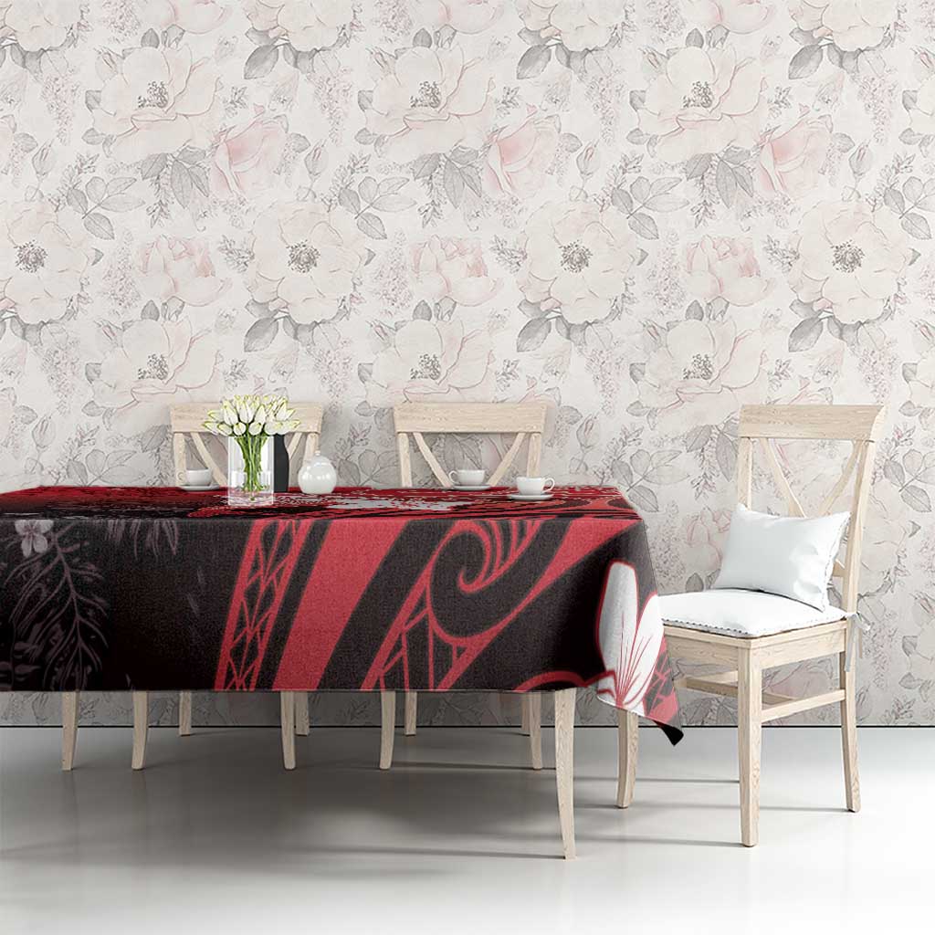 Polynesia Hammerhead Shark Tablecloth Red Tribal Pattern With Plumeria - Polynesian Pride