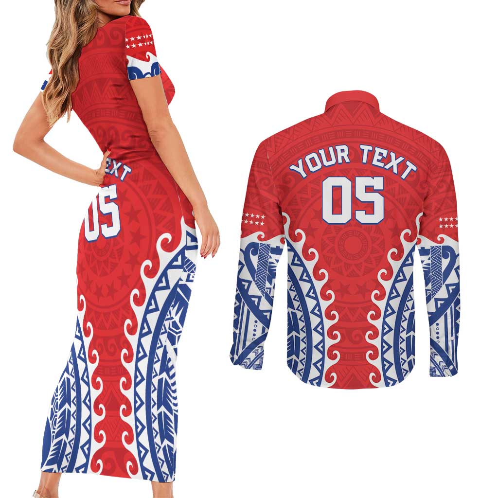 Custom Tuamotu Archipelago Couples Matching Short Sleeve Bodycon Dress and Long Sleeve Button Shirt Polynesian Tribal Tattoo