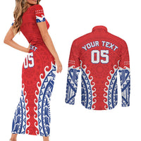 Custom Tuamotu Archipelago Couples Matching Short Sleeve Bodycon Dress and Long Sleeve Button Shirt Polynesian Tribal Tattoo