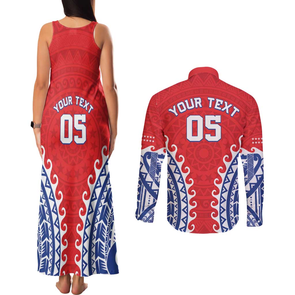 Custom Tuamotu Archipelago Couples Matching Tank Maxi Dress and Long Sleeve Button Shirt Polynesian Tribal Tattoo