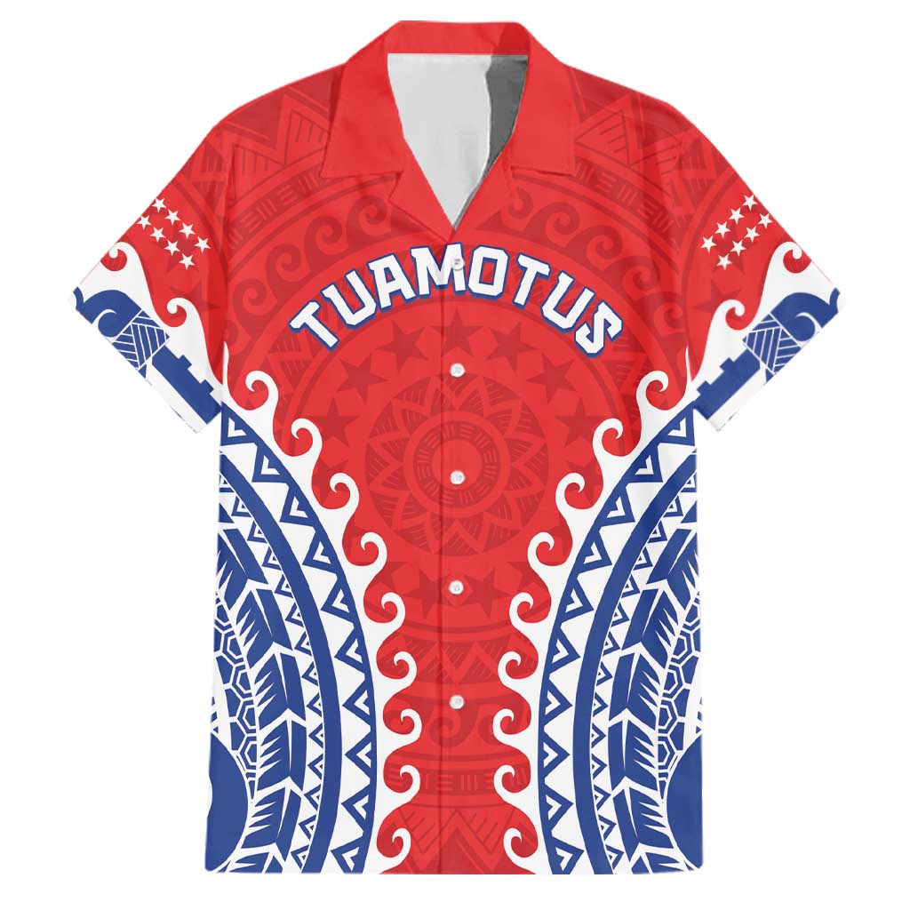 Custom Tuamotu Archipelago Family Matching Off The Shoulder Long Sleeve Dress and Hawaiian Shirt Polynesian Tribal Tattoo LT05 Dad's Shirt - Short Sleeve Red - Polynesian Pride