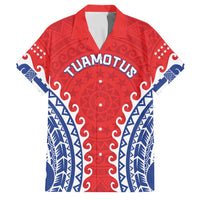 Custom Tuamotu Archipelago Family Matching Off The Shoulder Long Sleeve Dress and Hawaiian Shirt Polynesian Tribal Tattoo LT05 Dad's Shirt - Short Sleeve Red - Polynesian Pride