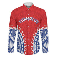 Custom Tuamotu Archipelago Family Matching Off Shoulder Maxi Dress and Hawaiian Shirt Polynesian Tribal Tattoo LT05 Dad's Shirt - Long Sleeve Red - Polynesian Pride