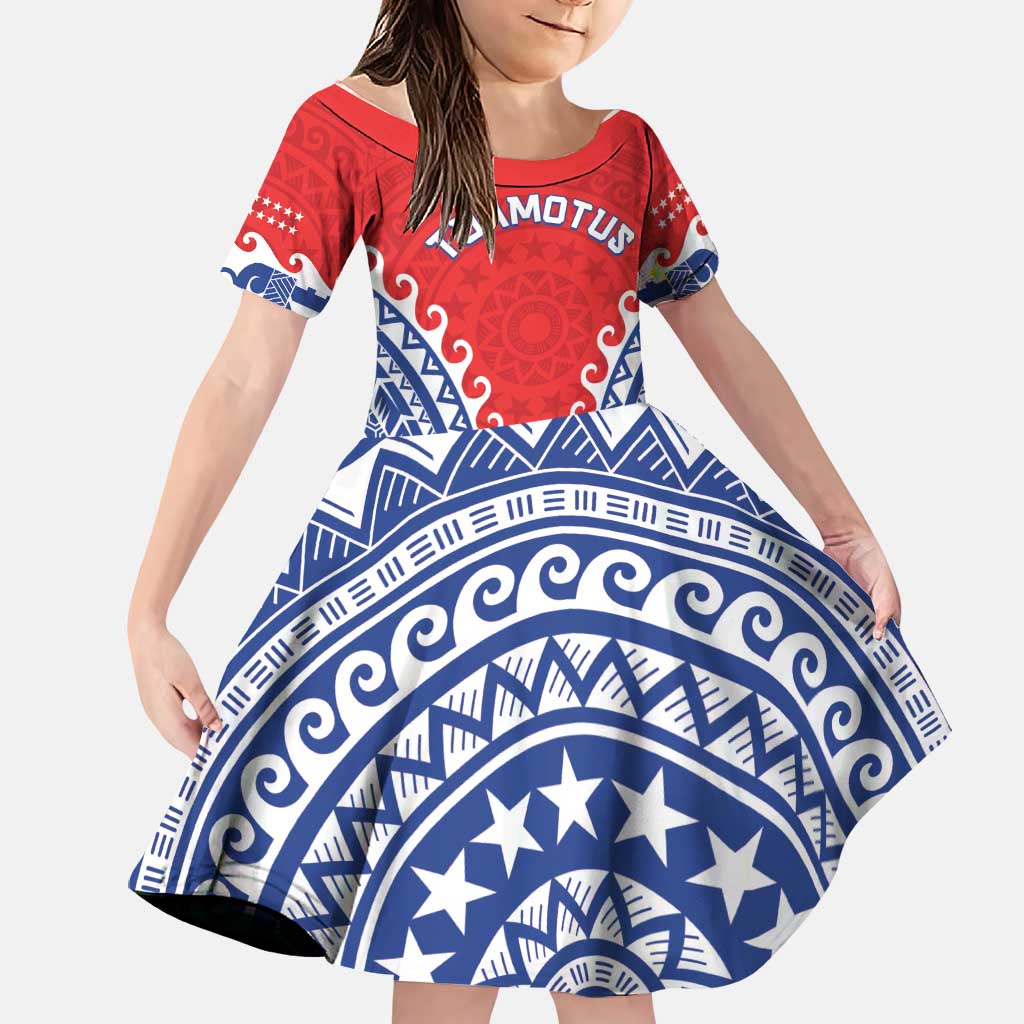 Custom Tuamotu Archipelago Family Matching Off Shoulder Short Dress and Hawaiian Shirt Polynesian Tribal Tattoo LT05 Daughter's Dress Red - Polynesian Pride