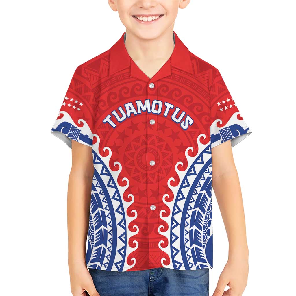 Custom Tuamotu Archipelago Family Matching Off Shoulder Short Dress and Hawaiian Shirt Polynesian Tribal Tattoo LT05 Son's Shirt Red - Polynesian Pride