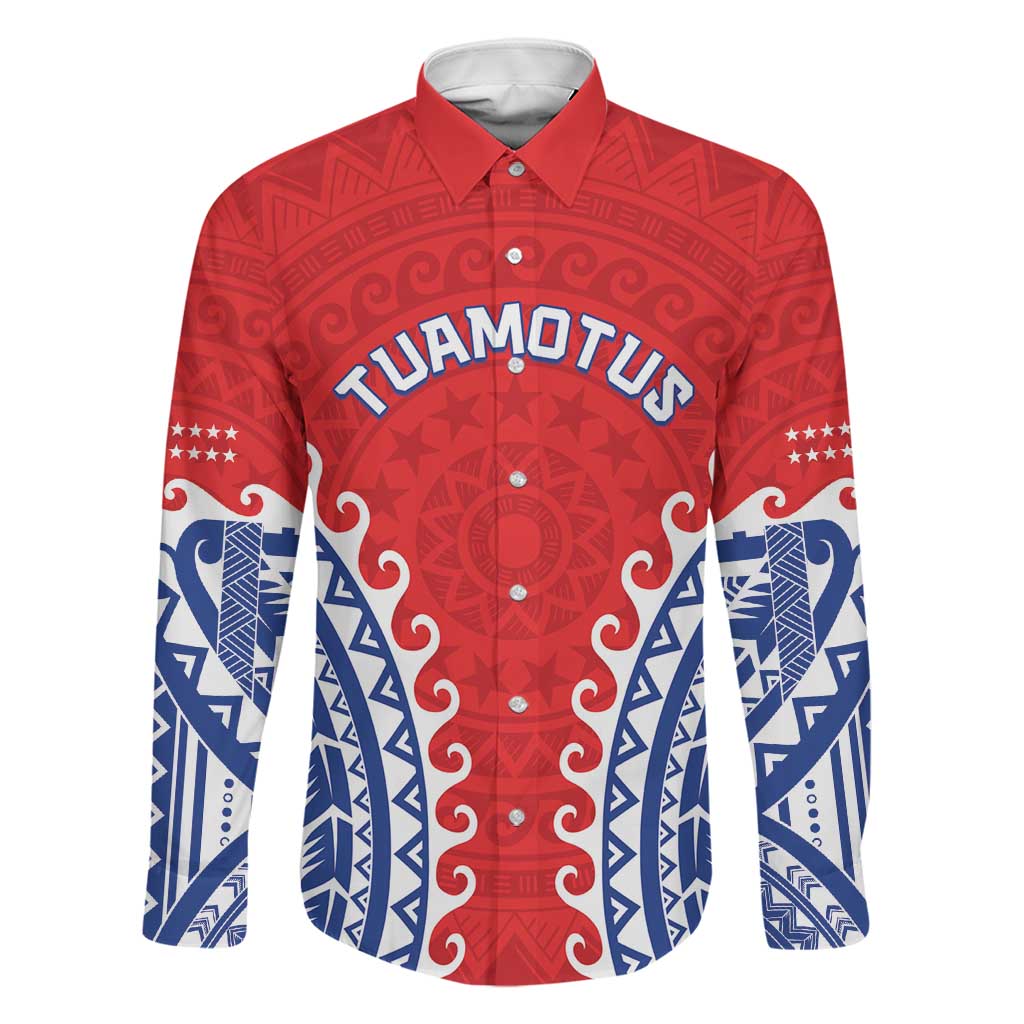 Custom Tuamotu Archipelago Family Matching Short Sleeve Bodycon Dress and Hawaiian Shirt Polynesian Tribal Tattoo LT05 Dad's Shirt - Long Sleeve Red - Polynesian Pride