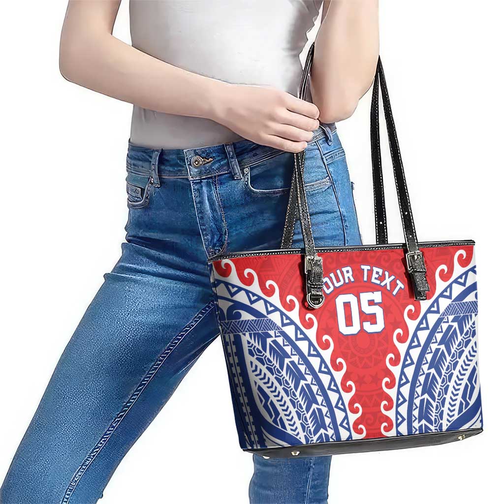 Custom Tuamotu Archipelago Leather Tote Bag Polynesian Tribal Tattoo