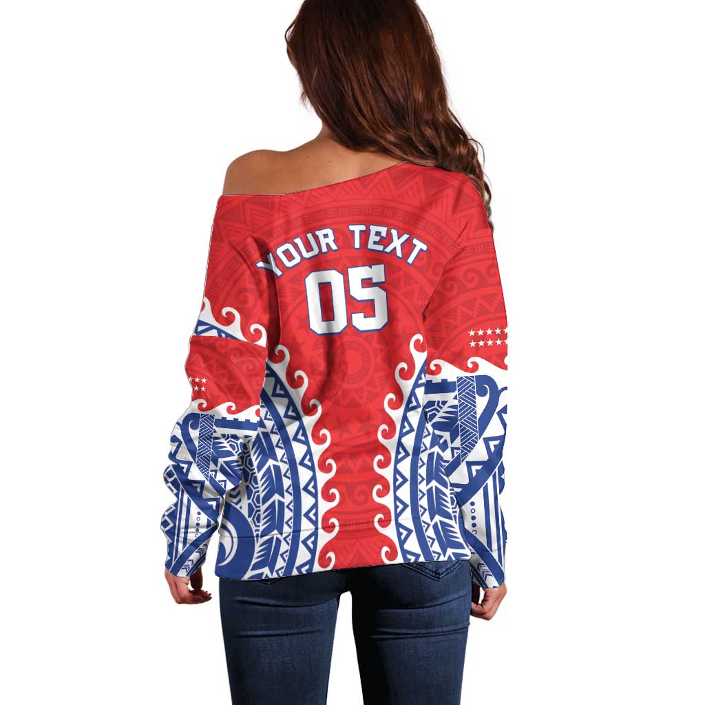 Custom Tuamotu Archipelago Off Shoulder Sweater Polynesian Tribal Tattoo