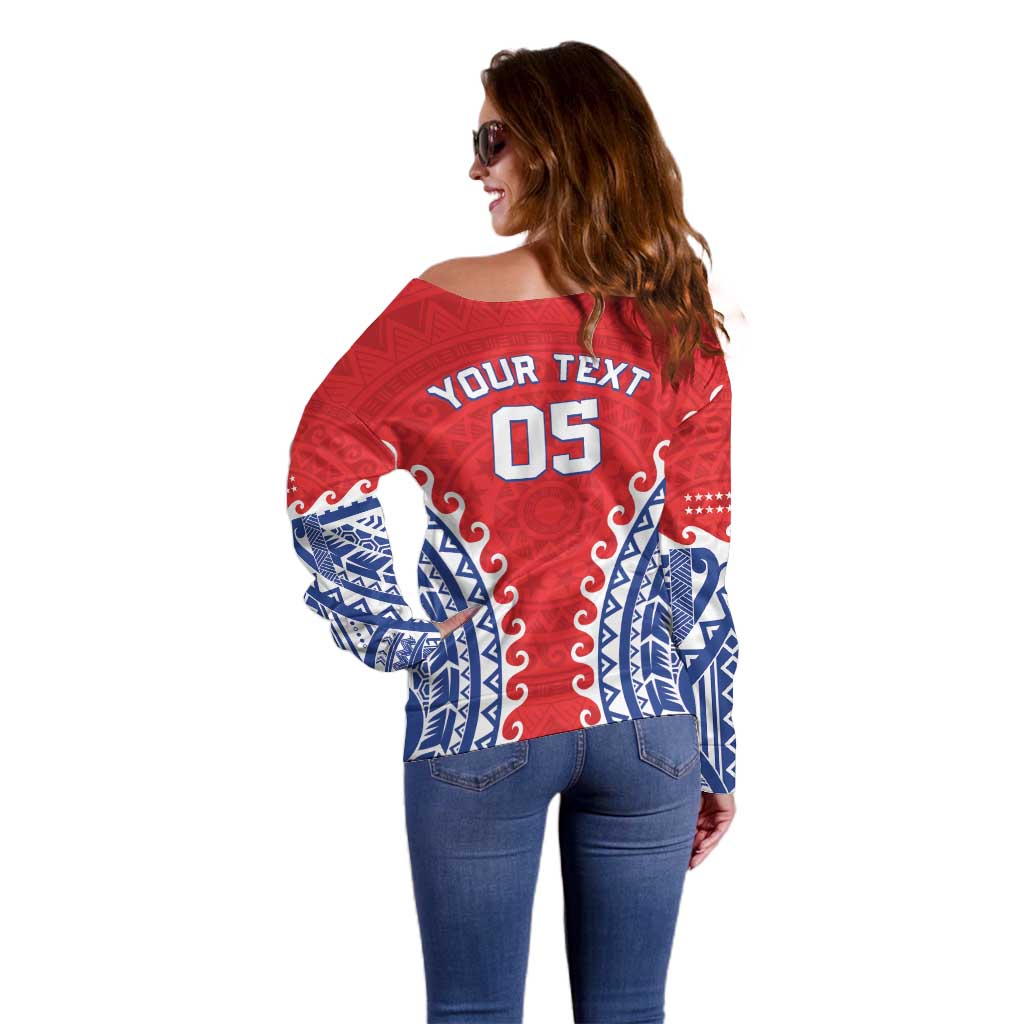 Custom Tuamotu Archipelago Off Shoulder Sweater Polynesian Tribal Tattoo