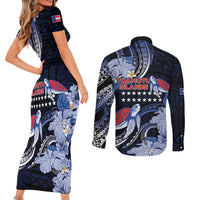 Tuamotu Islands Couples Matching Short Sleeve Bodycon Dress and Long Sleeve Button Shirt Polynesian Pattern With Turtle