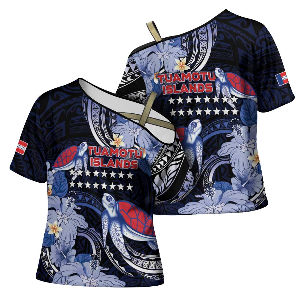 Tuamotu Islands Cross Shoulder Shirt Polynesian Pattern With Turtle