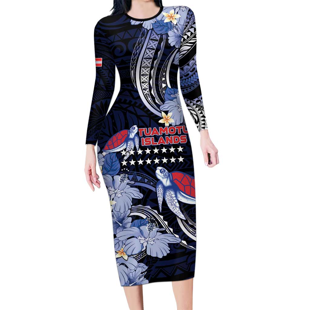 Tuamotu Islands Family Matching Long Sleeve Bodycon Dress and Hawaiian Shirt Polynesian Pattern With Turtle