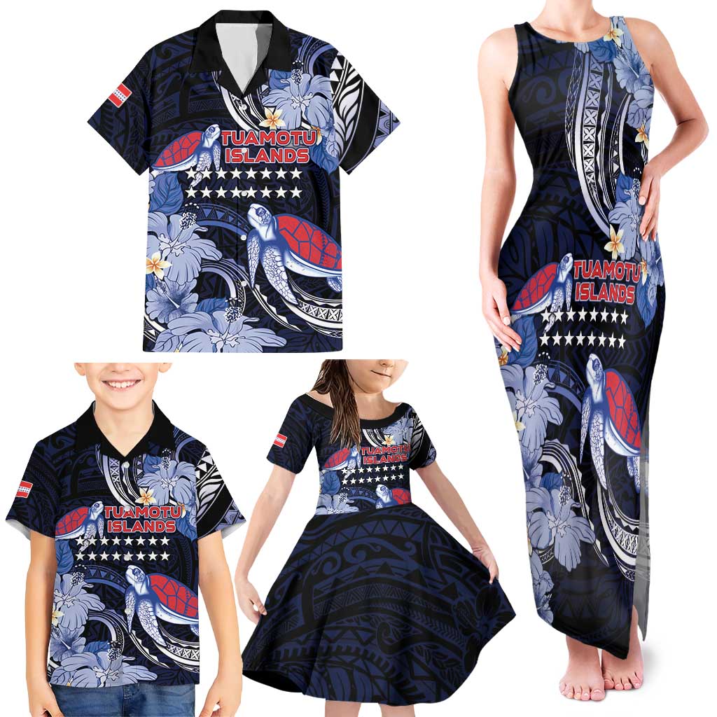 Tuamotu Islands Family Matching Tank Maxi Dress and Hawaiian Shirt Polynesian Pattern With Turtle