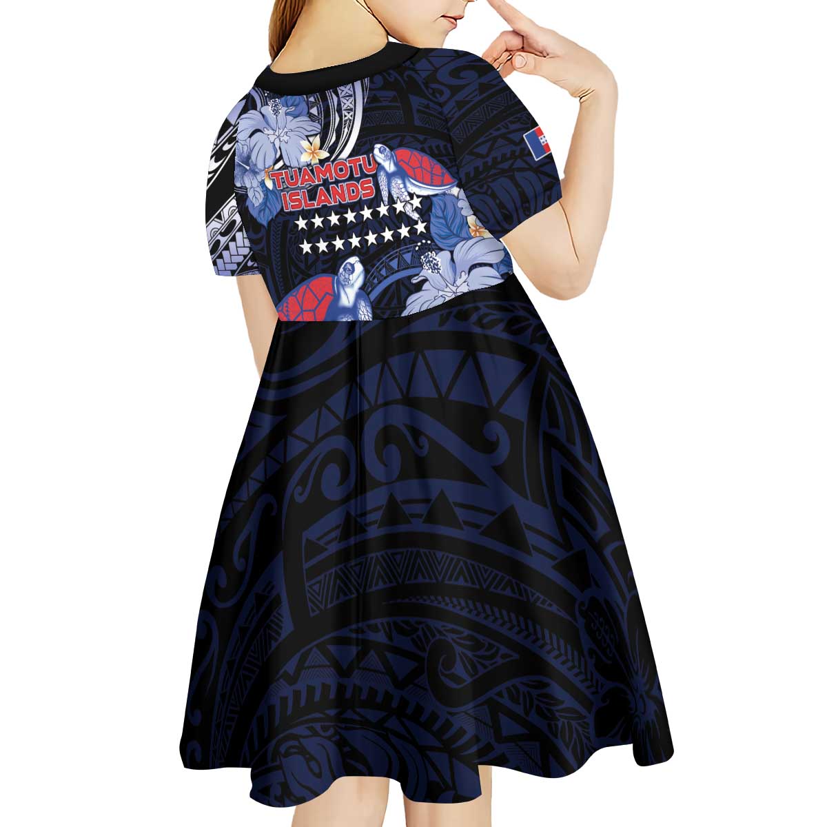 Tuamotu Islands Kid Short Sleeve Dress Polynesian Pattern With Turtle