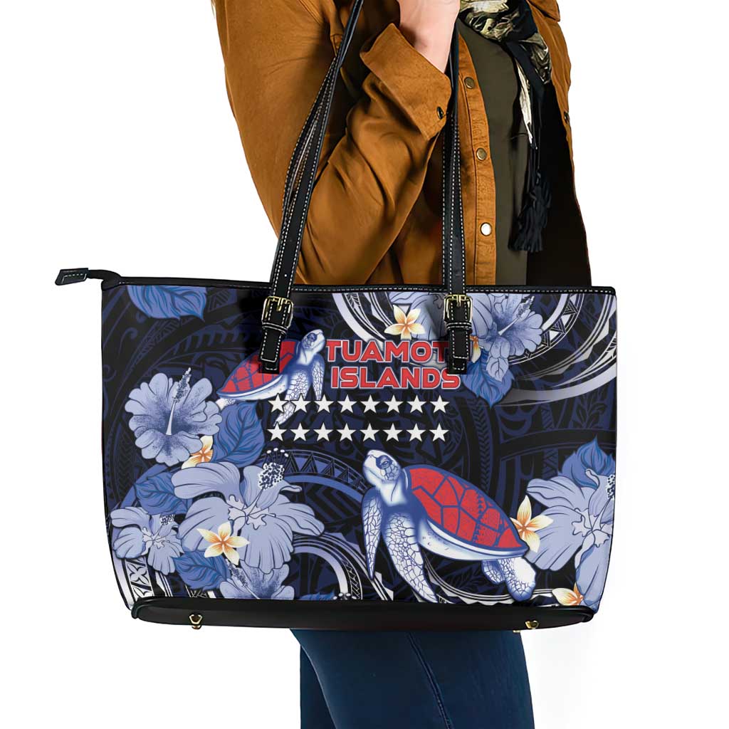 Tuamotu Islands Leather Tote Bag Polynesian Pattern With Turtle