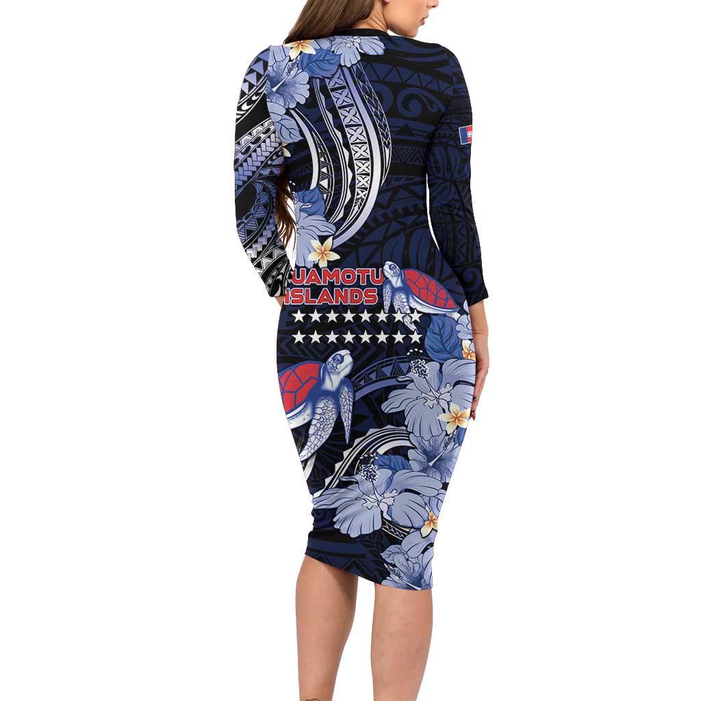 Tuamotu Islands Long Sleeve Bodycon Dress Polynesian Pattern With Turtle