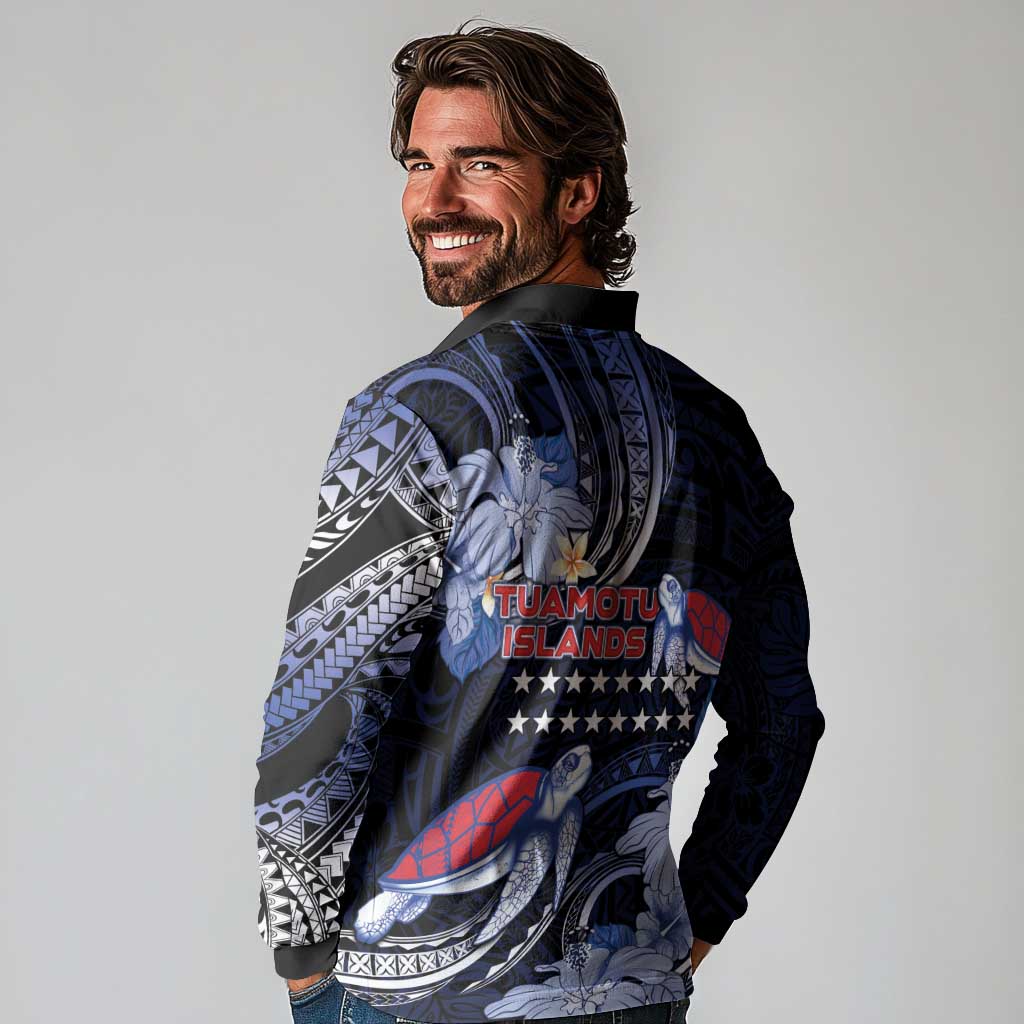 Tuamotu Islands Long Sleeve Polo Shirt Polynesian Pattern With Turtle