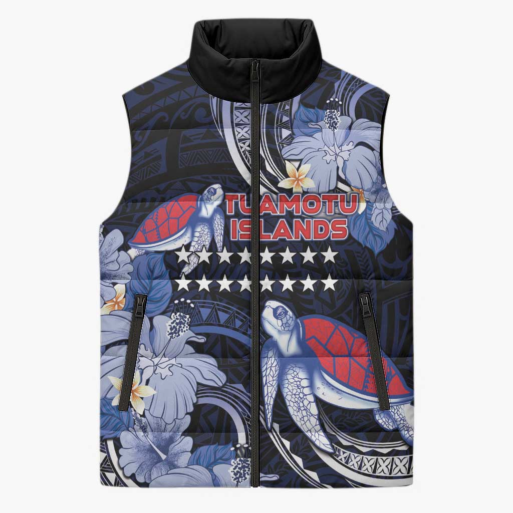 Tuamotu Islands Sleeveless Puffer Jacket Polynesian Pattern With Turtle